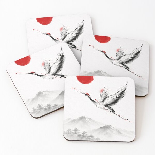 Item preview, Japanese Crane Ink Art – Minimalist Zen Sumi-e Flying Bird Design designed and sold by Bored Duck.