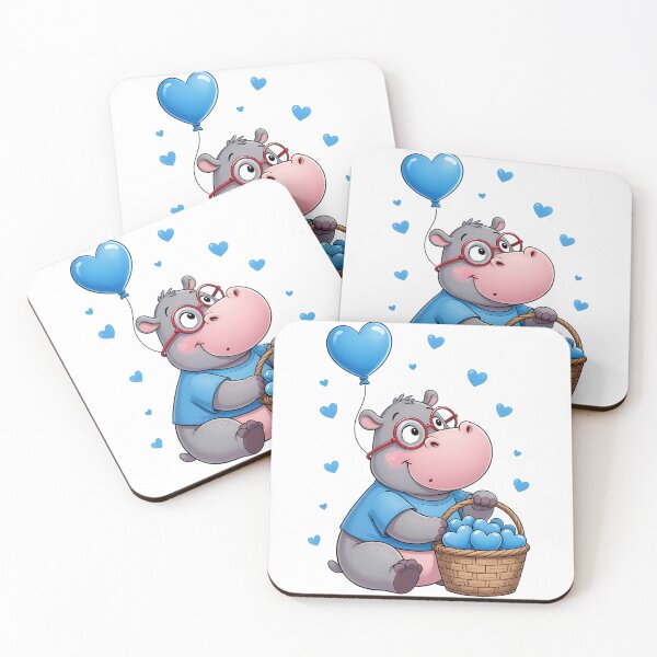 Item preview, Cute hippo wearing glasses holding heart balloon designed and sold by Alexzel.