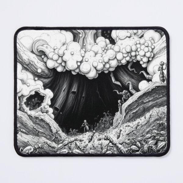 Item preview, Surreal Ant Army Emerging from Dark Abyss - Black and White Fantasy Illustration designed and sold by EllDAV777.
