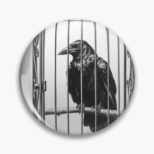Item preview, Black Raven in Open Birdcage - Gothic Freedom Art Black and White designed and sold by EllDAV777.