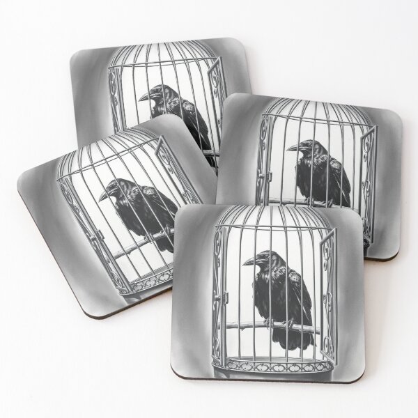 Item preview, Black Raven in Open Birdcage - Gothic Freedom Art Black and White designed and sold by EllDAV777.