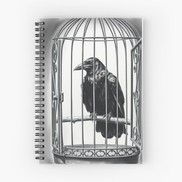 Item preview, Black Raven in Open Birdcage - Gothic Freedom Art Black and White designed and sold by EllDAV777.