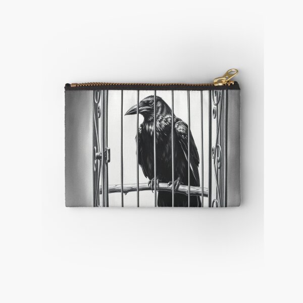 Item preview, Black Raven in Open Birdcage - Gothic Freedom Art Black and White designed and sold by EllDAV777.