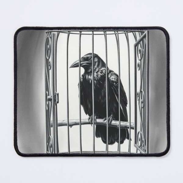 Item preview, Black Raven in Open Birdcage - Gothic Freedom Art Black and White designed and sold by EllDAV777.