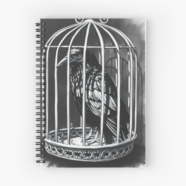 Item preview, Caged Raven Black and White Gothic Art Print - Dark Bird in Ornate Birdcage Illustration designed and sold by EllDAV777.