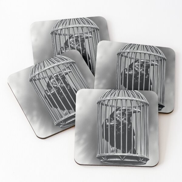 Item preview, Caged Raven Gothic Art - Black and White Crow in Birdcage Illustration designed and sold by EllDAV777.