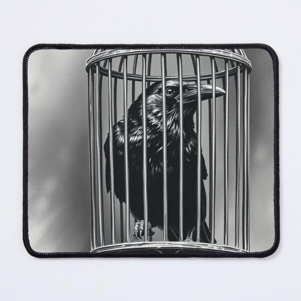Item preview, Caged Raven Gothic Art - Black and White Crow in Birdcage Illustration designed and sold by EllDAV777.