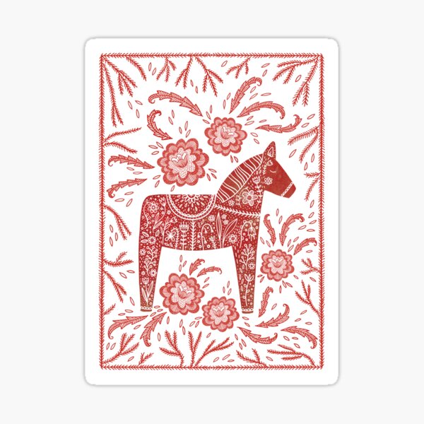 Swedish Dala Horse Folk Art Sticker