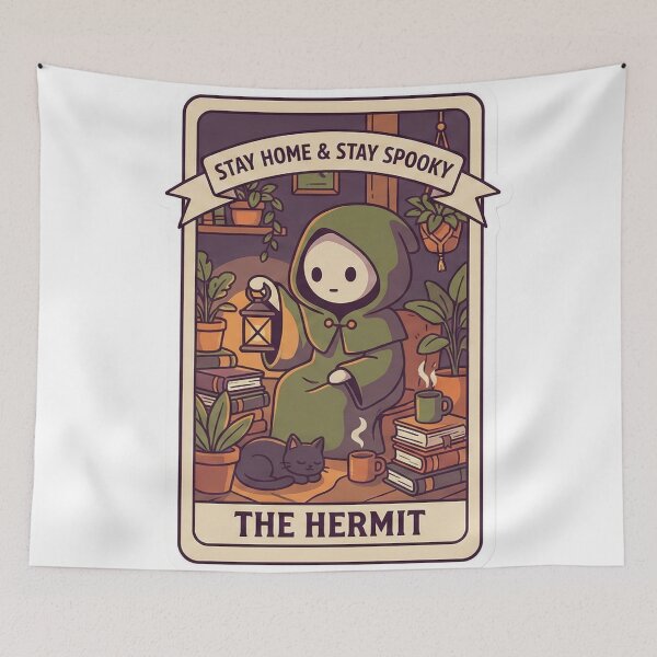 Item preview, The Hermit Tarot Card Cute Goth Stickman Stay Home & Stay Spooky Cozy Vibes designed and sold by StickyGuys.