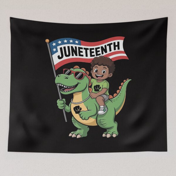 Item preview, Juneteenth Black King Riding T Rex Dino Boys Kids Flag designed and sold by DarioRosales.