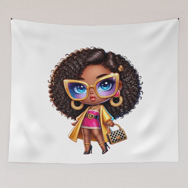 Item preview, Melanin Chibi Fashion Girl with Curly Hair designed and sold by Lulunza.