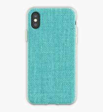 Natural Woven Aqua Blue Burlap Sack Cloth iPhone Case