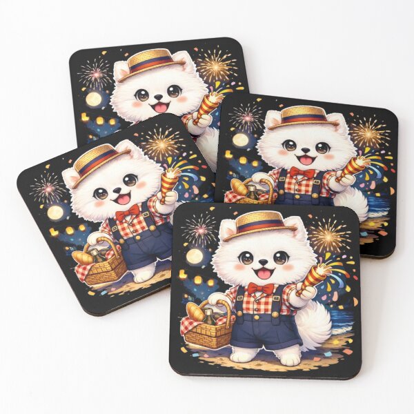 Item preview, Cute Anime White Pomeranian New Year Beach Party Sticker designed and sold by CutePearlStudio.