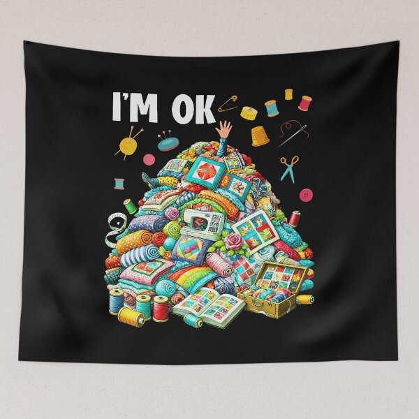 Item preview, Funny Quilting Quilter Sewer Sewing I'M Ok Hand Fabric designed and sold by elihletoriong.