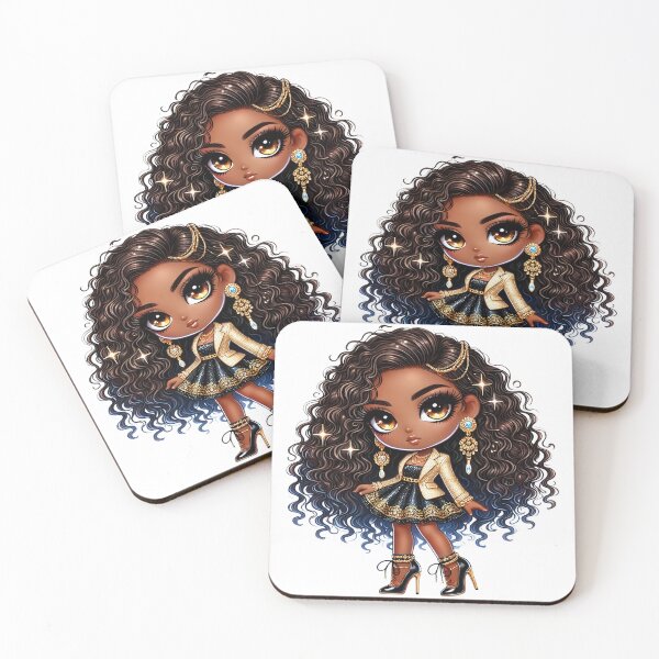 Item preview, Melanin Chibi Queen Curly Hair Illustration designed and sold by Lulunza.