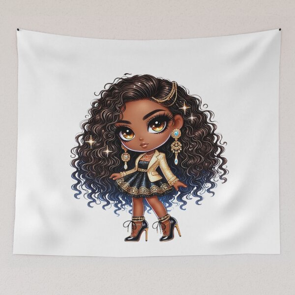 Item preview, Melanin Chibi Queen Curly Hair Illustration designed and sold by Lulunza.