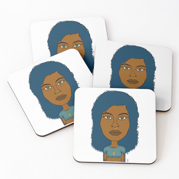 Item preview, Afrocentric AltGirl with Ankh Necklace - Blue Afro Spiritual Portrait. Illustration. designed and sold by Eric Sintès.