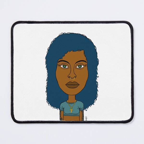 Item preview, Afrocentric AltGirl with Ankh Necklace - Blue Afro Spiritual Portrait. Illustration. designed and sold by Eric Sintès.