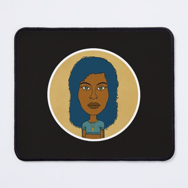 Item preview, Illustration of Afrocentric AltGirl with Ankh Necklace - Blue Afro Spiritual Portrait. Circle Edition. designed and sold by Eric Sintès.