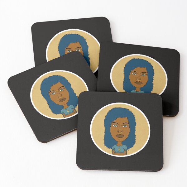 Item preview, Illustration of Afrocentric AltGirl with Ankh Necklace - Blue Afro Spiritual Portrait. Circle Edition. designed and sold by Eric Sintès.