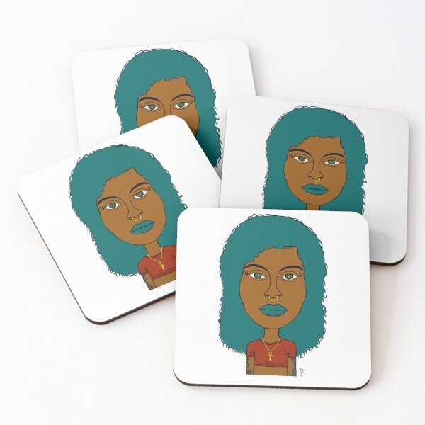 Item preview, Afrocentric AltGirl with Teal Hair, Ankh Necklace & Nose Ring. Illustration. designed and sold by Eric Sintès.