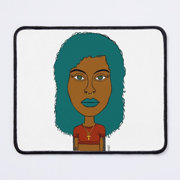Item preview, Afrocentric AltGirl with Teal Hair, Ankh Necklace & Nose Ring. Illustration. designed and sold by Eric Sintès.