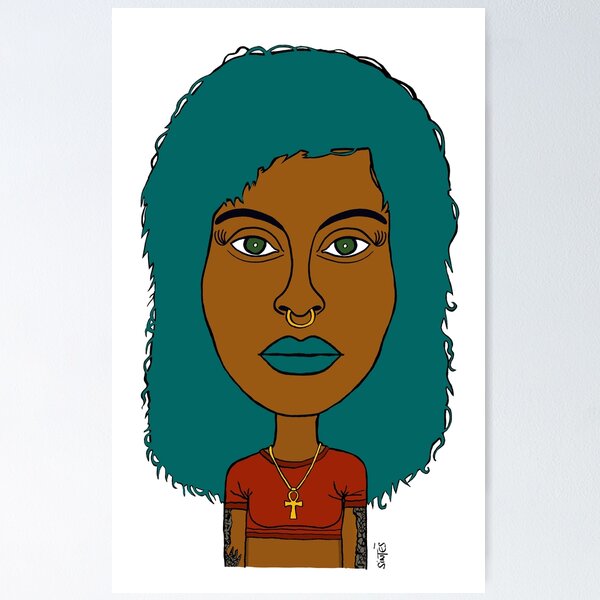 Item preview, Afrocentric AltGirl with Teal Hair, Ankh Necklace & Nose Ring. Illustration. designed and sold by Eric Sintès.