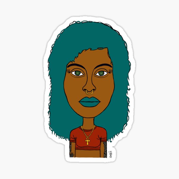 Item preview, Afrocentric AltGirl with Teal Hair, Ankh Necklace & Nose Ring. Illustration. designed and sold by Eric Sintès.