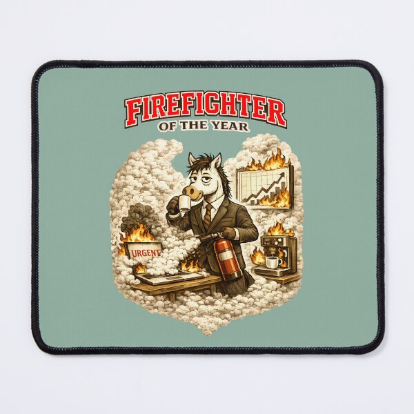 Item preview, Firefighter of the Year Horse – Funny Office Crisis Manager, Corporate Burnout Humor, Vintage Work Cartoon designed and sold by GigiVisual.