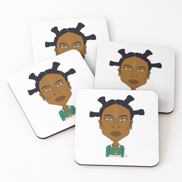 Item preview, Afrocentric Bantu Knots Portrait with Ankh Necklace and Piercings- AltGirl Illustration designed and sold by Eric Sintès.