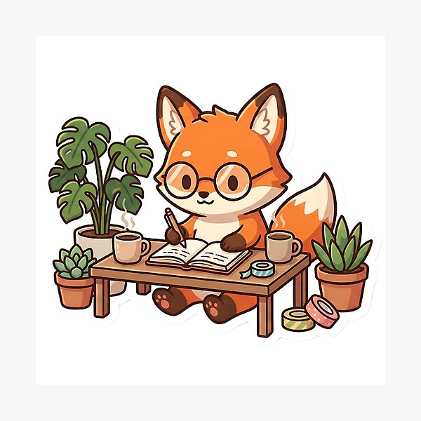 Item preview, Cute Fox Journaling with Plants and Coffee Cozy Creative Aesthetic designed and sold by StickyGuys.