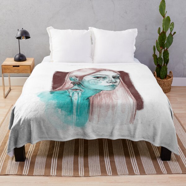 Item preview, SURREAL WOMAN PORTRAIT WITH EYE EARRING I ABSTRACT FEMININE CYAN designed and sold by LIS AND MELIVERSO.