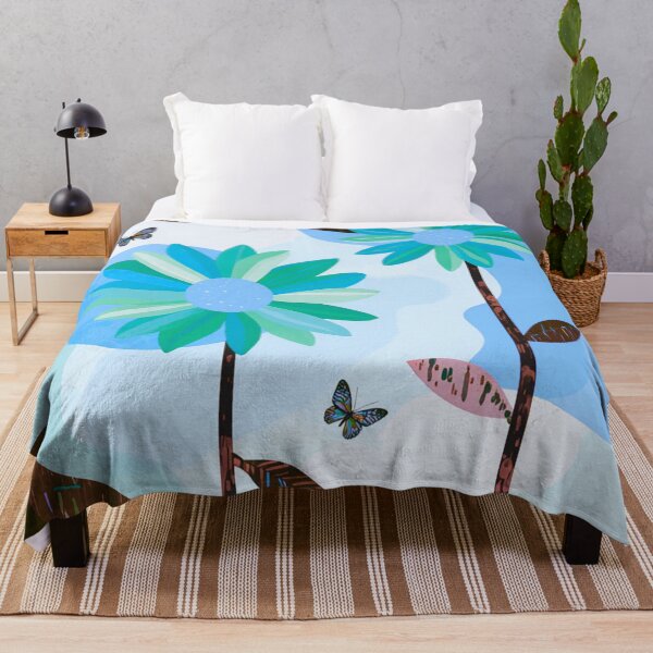 Item preview, Blue Garden with Abstract Flowers and Butterflies designed and sold by joycrysstudio.