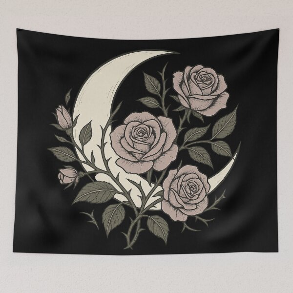 Item preview, Crescent Moon Roses – Nocturnal Floral Moon designed and sold by Mouraludia.