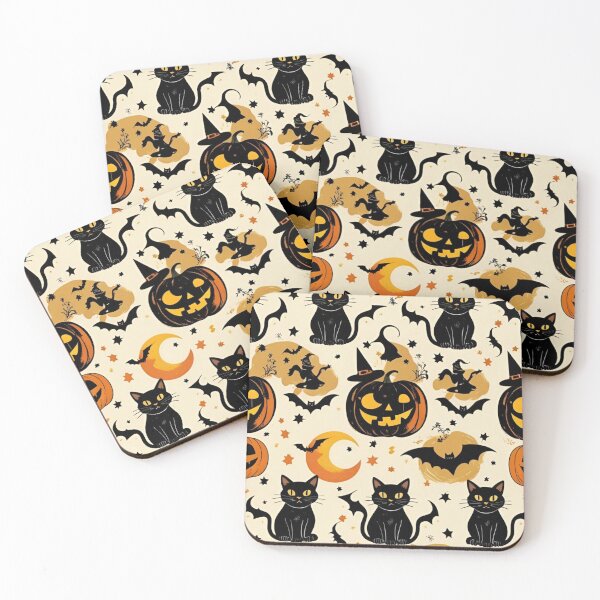 Item preview, Vintage Halloween Black Cat and Pumpkin Pattern designed and sold by LakLuxe studio .