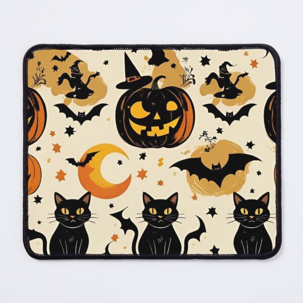 Item preview, Vintage Halloween Black Cat and Pumpkin Pattern designed and sold by LakLuxe studio .
