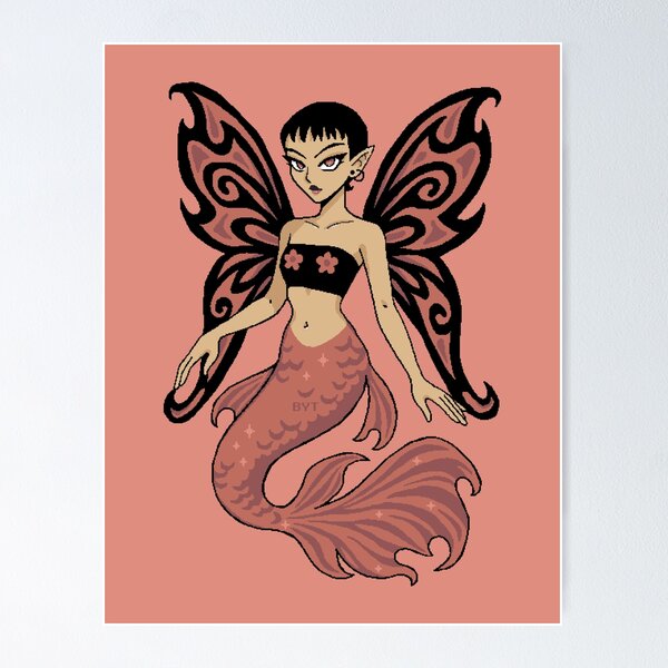 Item preview, Lune - Ornamental Betta Fish Mermaid Fairy - BYT Pixel Pixie Siren Sticker designed and sold by yearningviolet.
