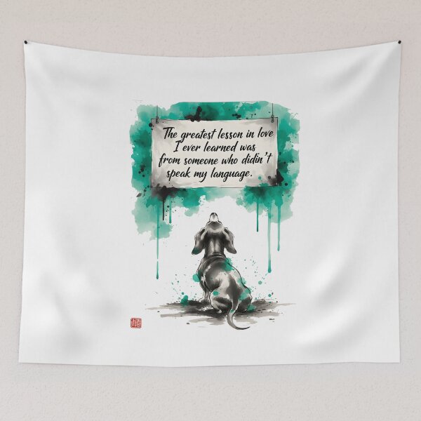 Item preview, Dog Dashaund Lesson Love Japanese Chinese Korean Ink Water-splash Sumi-E Art Desing  designed and sold by blacksealstudio.