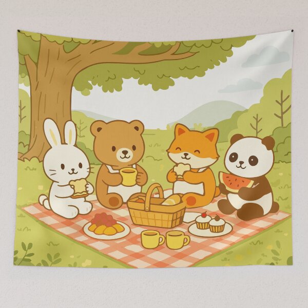 Item preview, Forest Picnic Animals Cozy Nature Scene designed and sold by WanwisaChuenlom.