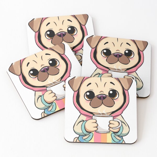 Item preview, Kawaii Pug in Rainbow Hoodie with Coffee | Cute Cartoon Sticker designed and sold by Digitalhub12.