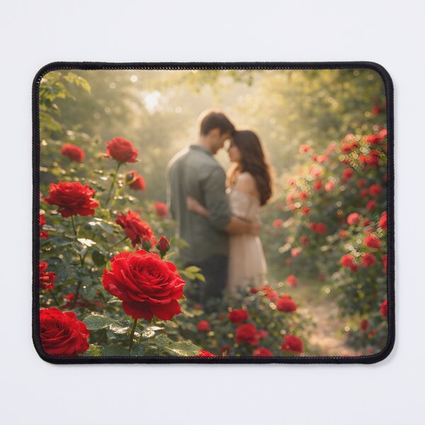 Item preview, Love expressed through eye contact in a soft close-up portrait in a rose flower garden designed and sold by MagicMaker1984.