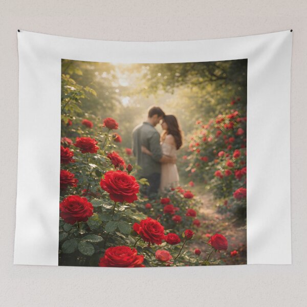 Item preview, Love expressed through eye contact in a soft close-up portrait in a rose flower garden designed and sold by MagicMaker1984.
