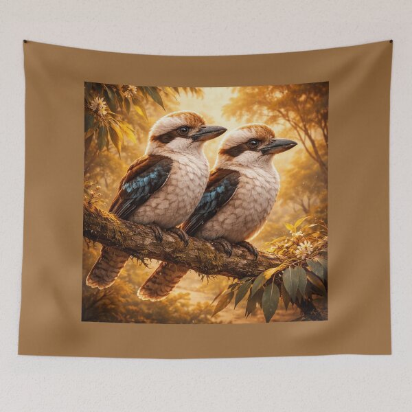Item preview, Kookaburra Pair at Golden Hour – Whimsical Australian Wildlife Art designed and sold by GeoWild Designs.