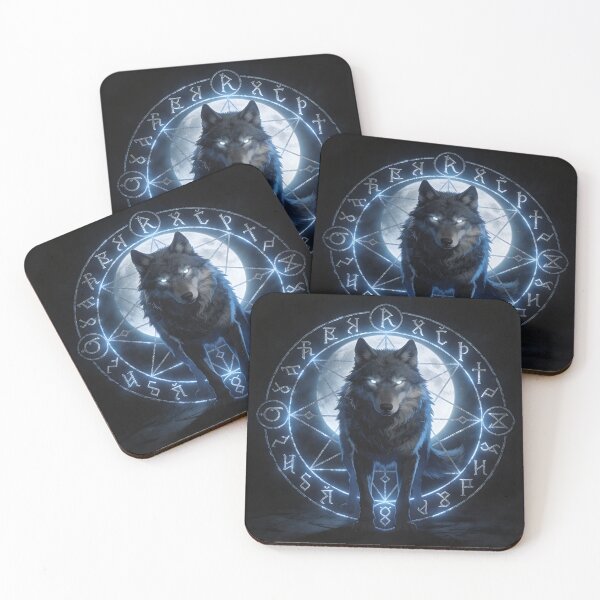 Item preview, Rune Wolf – Nordic Rune Circle Wolf Spirit  Viking Fantasy Art Gift designed and sold by Spiritveil.