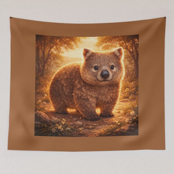 Item preview, Wombat at Golden Dusk – Whimsical Australian Wildlife Art designed and sold by GeoWild Designs.
