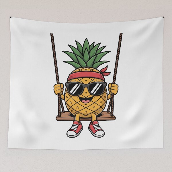 Item preview, Cool Pineapple on a Swing with Sunglasses – Fun Tropical Cartoon Illustration designed and sold by flagylART.