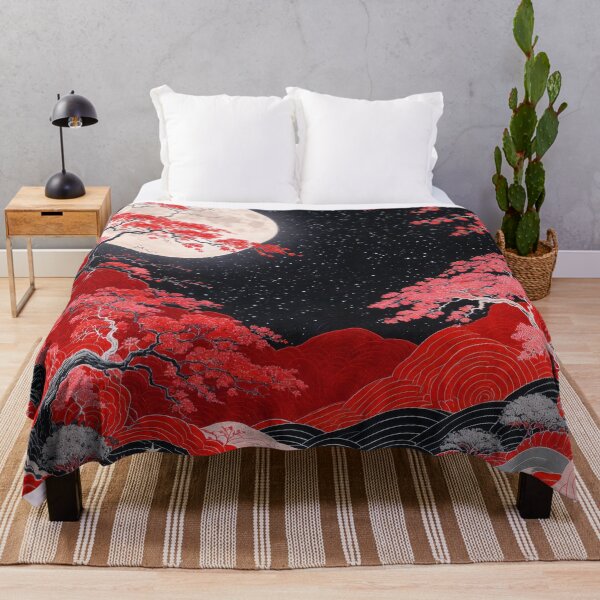 Artikelvorschau, Roter Mondwald – Asiatische Mondschein-Sakura-Fantasie-Wandkunst als Geschenk entworfen und verkauft von Spiritveil.