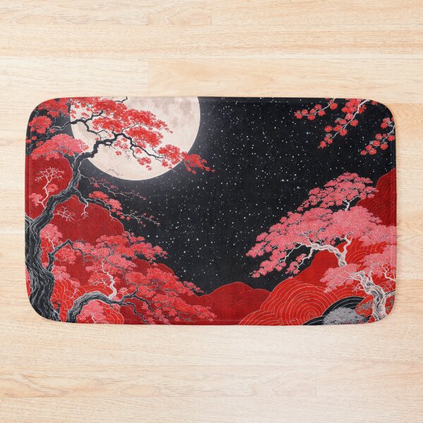 Artikelvorschau, Roter Mondwald – Asiatische Mondschein-Sakura-Fantasie-Wandkunst als Geschenk entworfen und verkauft von Spiritveil.