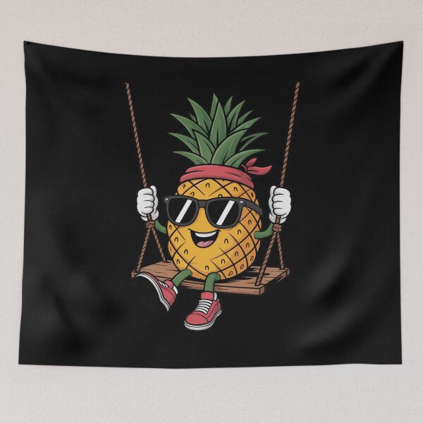 Item preview, Cool Pineapple on a Swing with Sunglasses – Fun Tropical Cartoon Illustration designed and sold by flagylART.