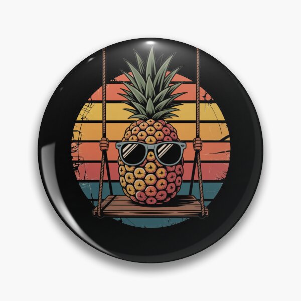 Item preview, Retro Pineapple on a Swing with Sunglasses – Vintage Sunset Tropical Art designed and sold by flagylART.